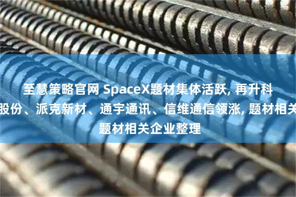 至慧策略官网 SpaceX题材集体活跃, 再升科技、超捷股份、派克新材、通宇通讯、信维通信领涨, 题材相关企业整理